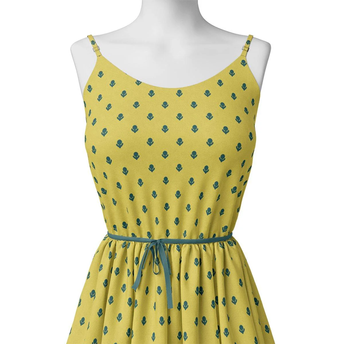 Lemon Yellow Small And Single Motif Allover Digital Printed Fabric - Upada Silk - Image 2