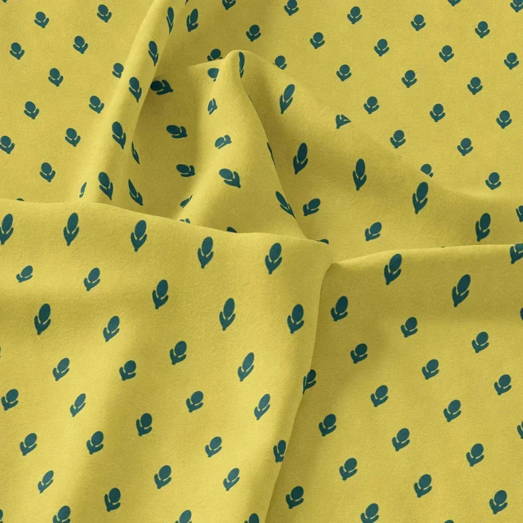 Lemon Yellow Small And Single Motif Allover Digital Printed Fabric - Upada Silk - Image 3