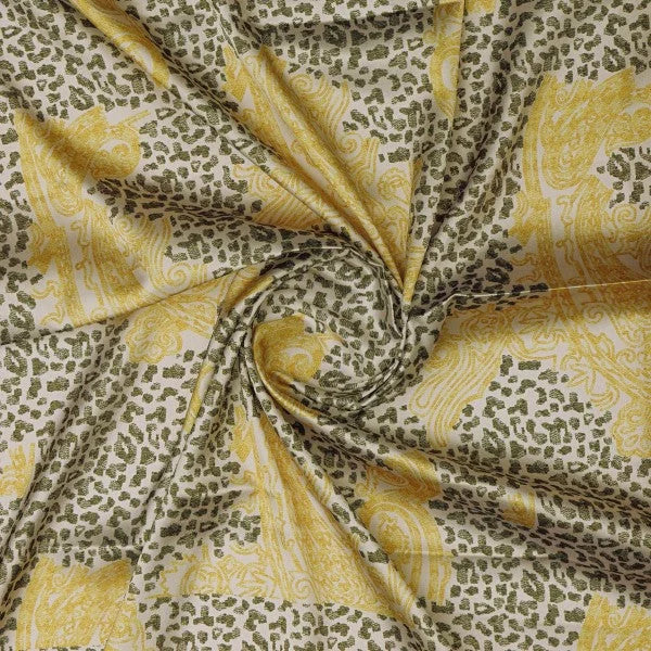 Leopard & Baroque Yellow Print Soft Japan Satin Fabric - Image 2