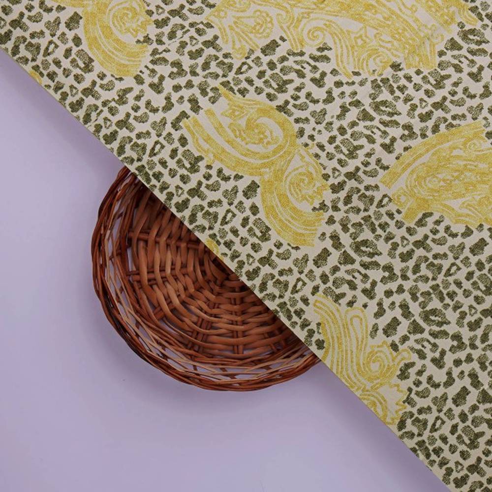 Leopard & Baroque Yellow Print Soft Japan Satin Fabric - Image 3