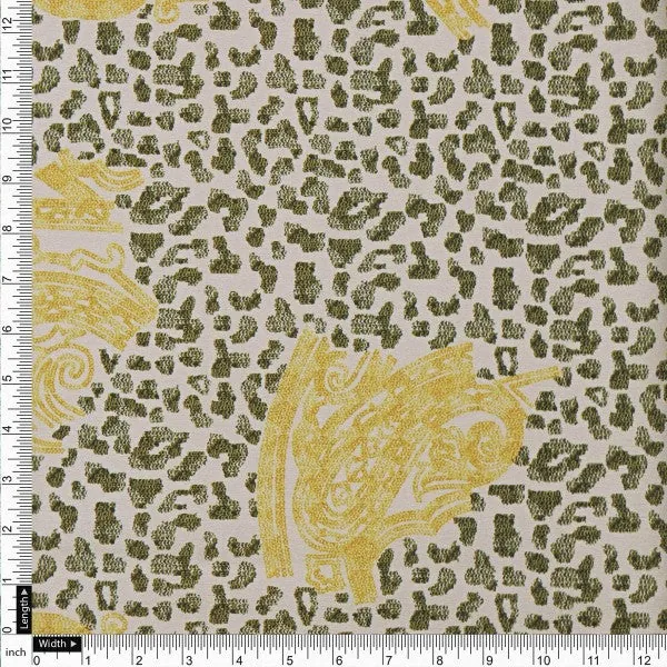Leopard & Baroque Yellow Print Soft Japan Satin Fabric - Image 4