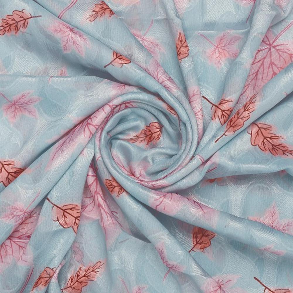 Light Blue Brasso Fabric with Pink Leaves - Image 2