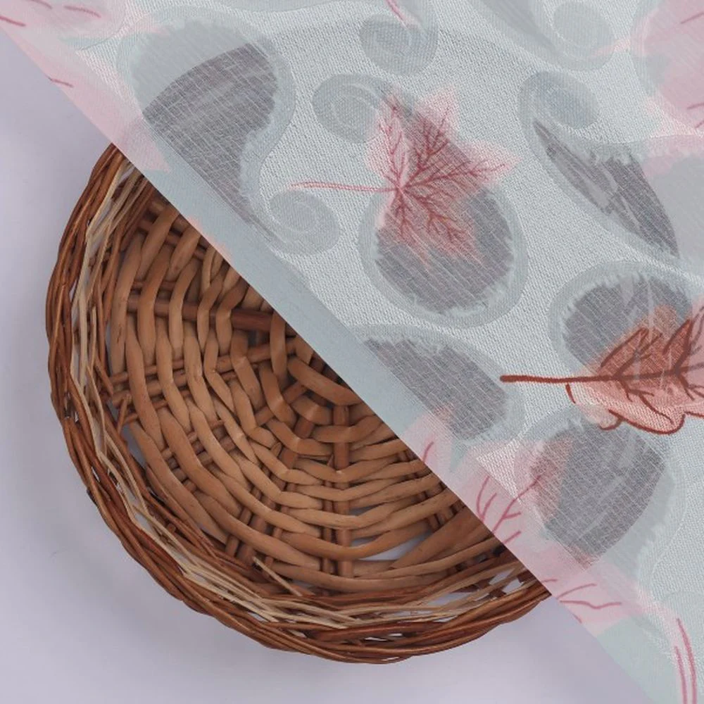 Light Blue Brasso Fabric with Pink Leaves - Image 3