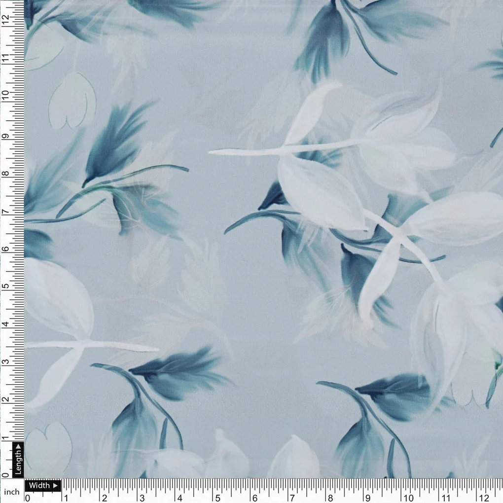 Light Blue Floral French Crepe Fabric - Image 3
