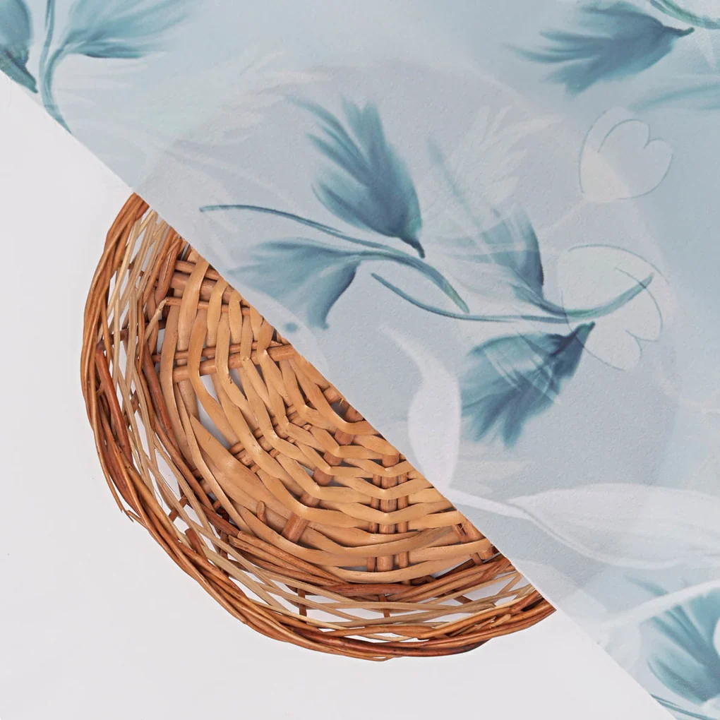 Light Blue Floral French Crepe Fabric - Image 4