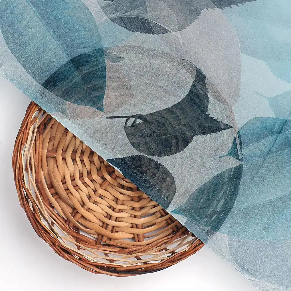 Light Blue Leaves Printed Pure Georgette Fabric - Image 2
