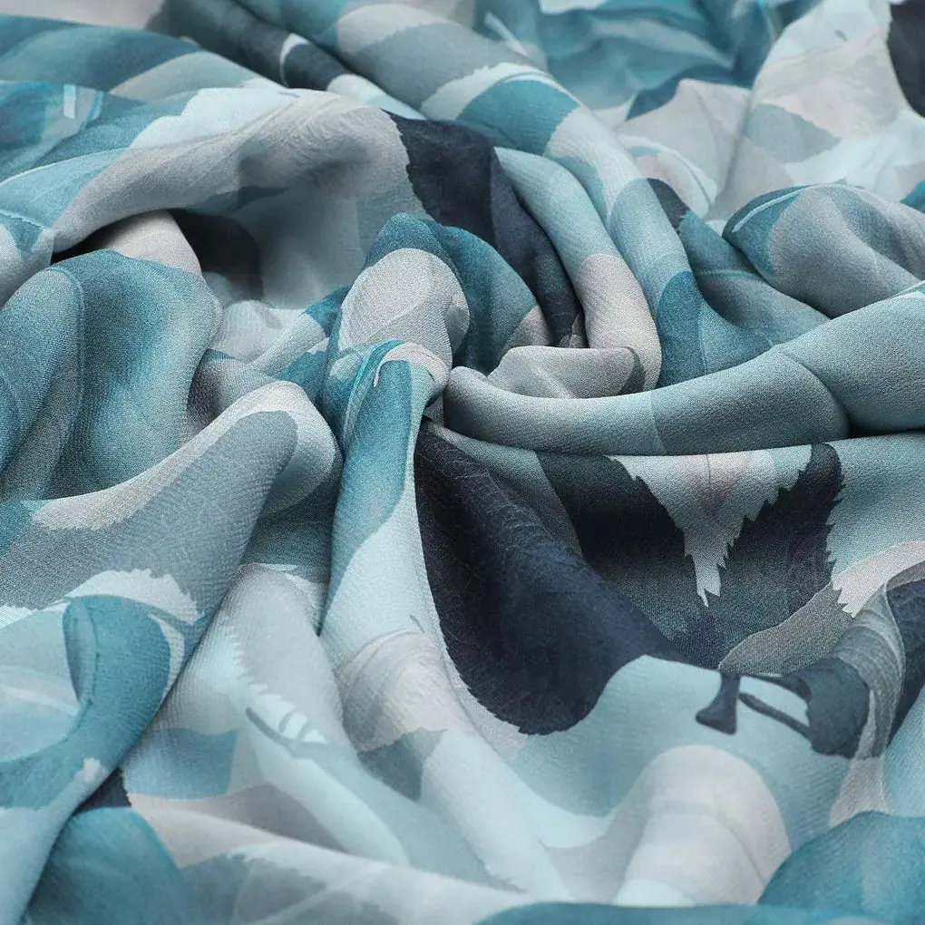 Light Blue Leaves Printed Pure Georgette Fabric - Image 3