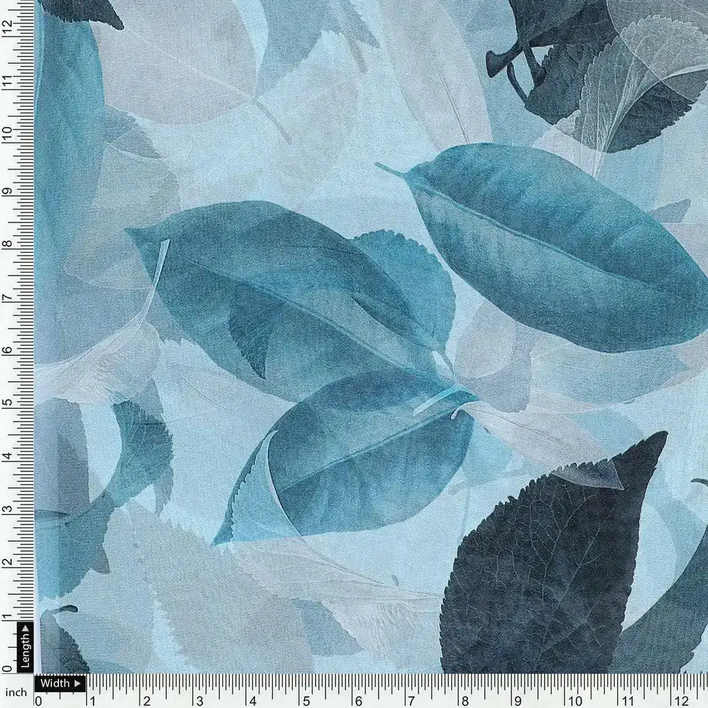 Light Blue Leaves Printed Pure Georgette Fabric - Image 4