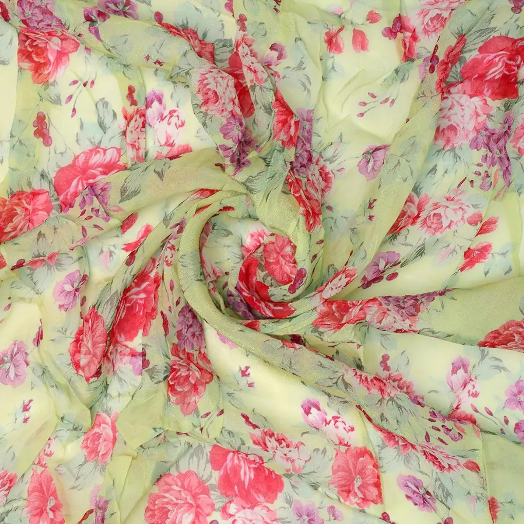 Light Green Floral Digital Printed Viscose Organza Fabric - Image 2