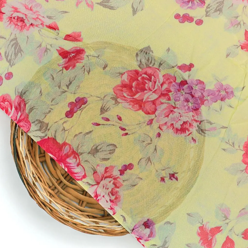 Light Green Floral Digital Printed Viscose Organza Fabric - Image 3