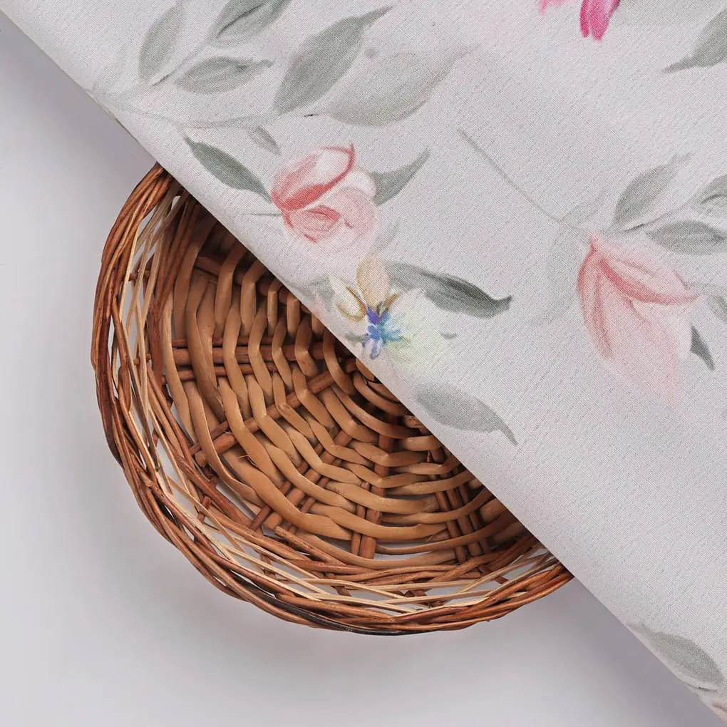 Light Grey Watercolor Floral Printed Premium Polyester Fabric - Image 3