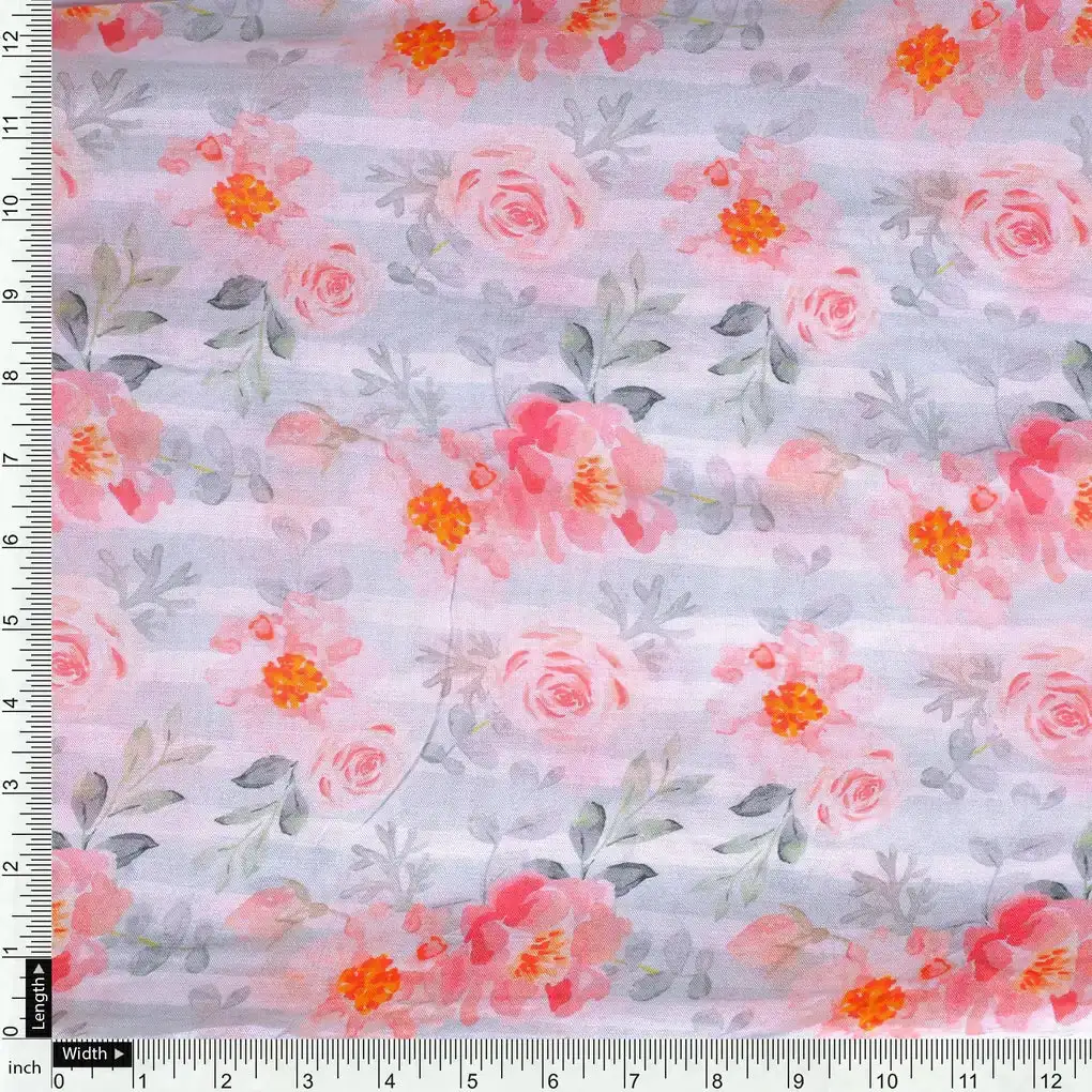 Pink Floral Pure Muslin Printed Fabric Material - Image 4