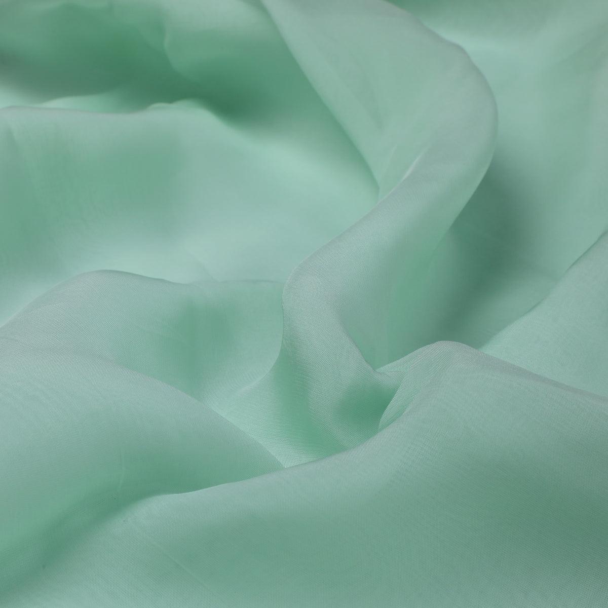 Light Pista Green Colour Pure Organza Plain Dyed Fabric - Image 3
