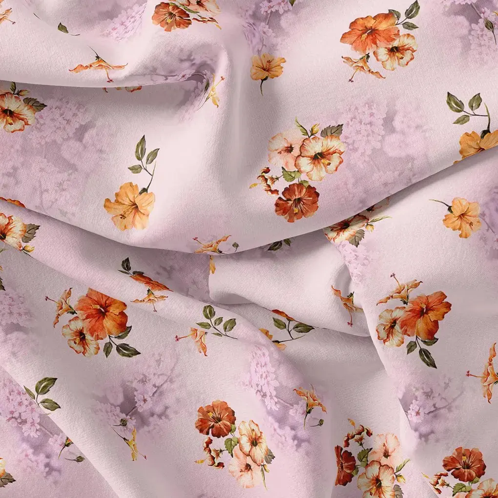 Light Purple Flower Japan Satin Printed Fabric - Image 4