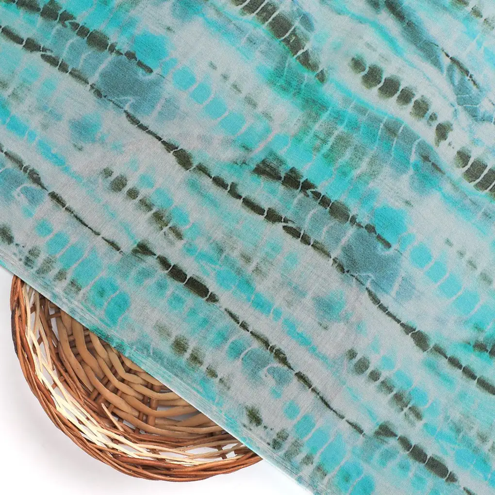 Cyan Decorative Pure Muslin Printed Fabric Material - Image 2