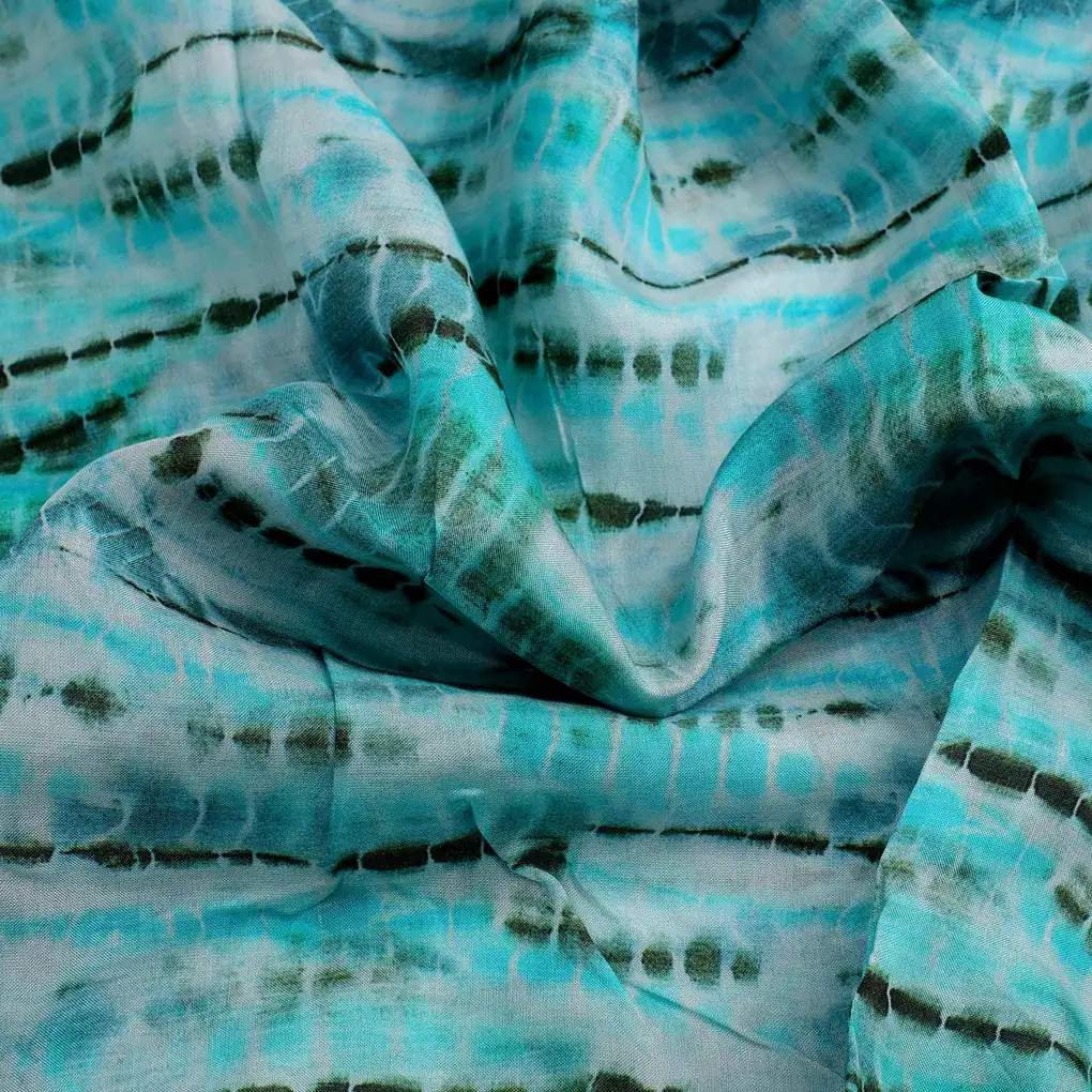 Cyan Decorative Pure Muslin Printed Fabric Material - Image 3