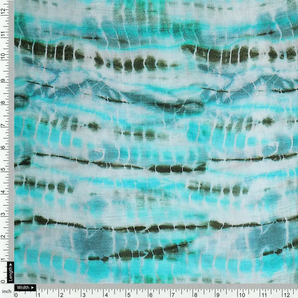 Cyan Decorative Pure Muslin Printed Fabric Material - Image 4