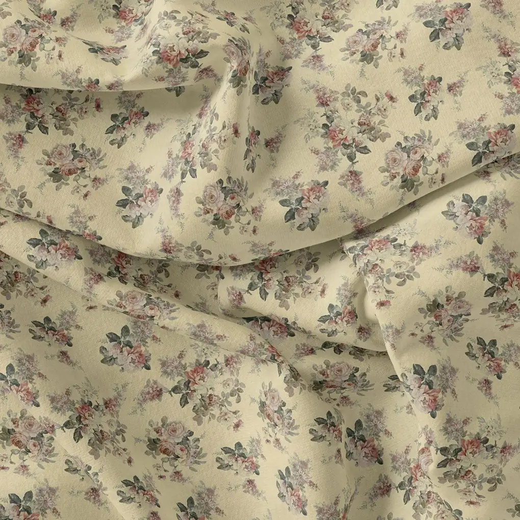 Light Tan Flower Weightless Printed Fabric - Image 4