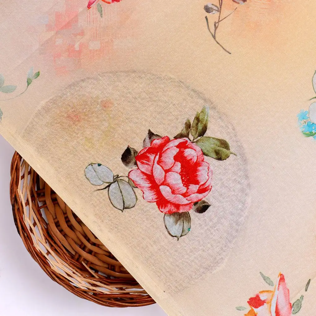 Light Yellow Floral Pure Cotton Printed Fabric Material - Image 2