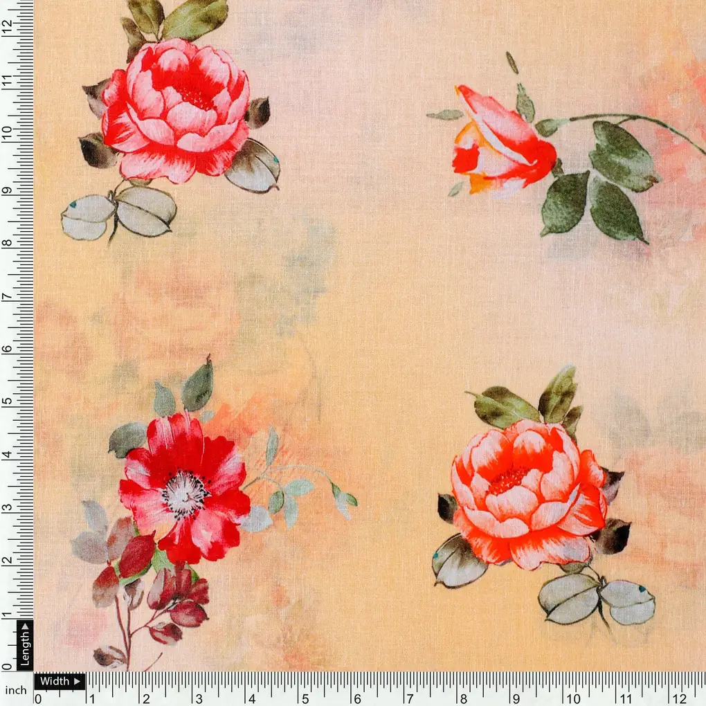 Light Yellow Floral Pure Cotton Printed Fabric Material - Image 4