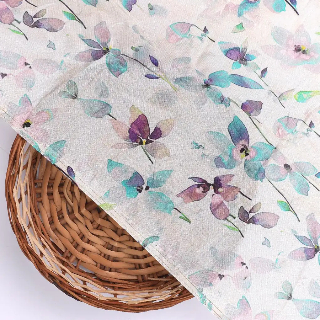 Darkcyan Floral Pure Muslin Printed Fabric Material - Image 2