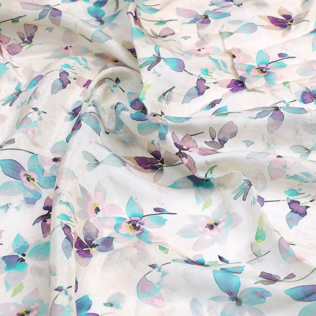 Darkcyan Floral Pure Muslin Printed Fabric Material - Image 3
