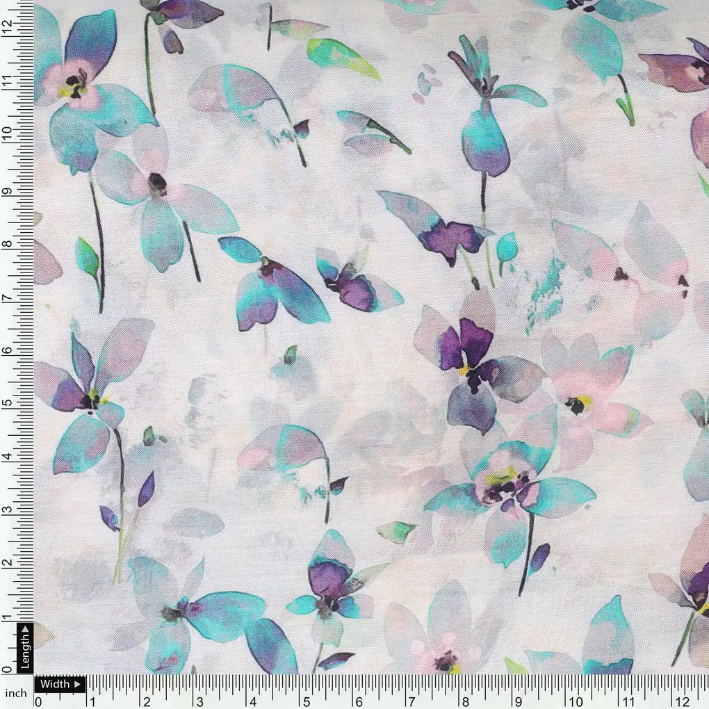Darkcyan Floral Pure Muslin Printed Fabric Material - Image 4
