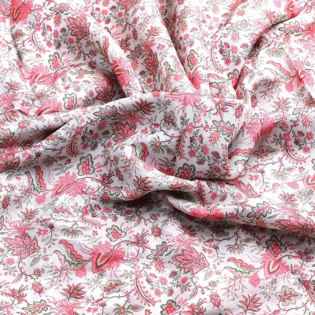 Lightcyan Jacobean Pure Muslin Printed Fabric Material - Image 3