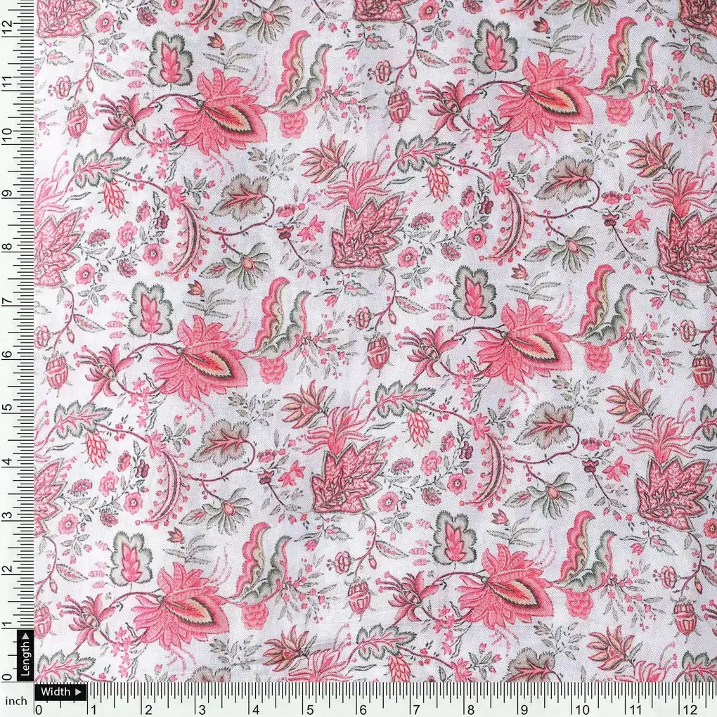 Lightcyan Jacobean Pure Muslin Printed Fabric Material - Image 4