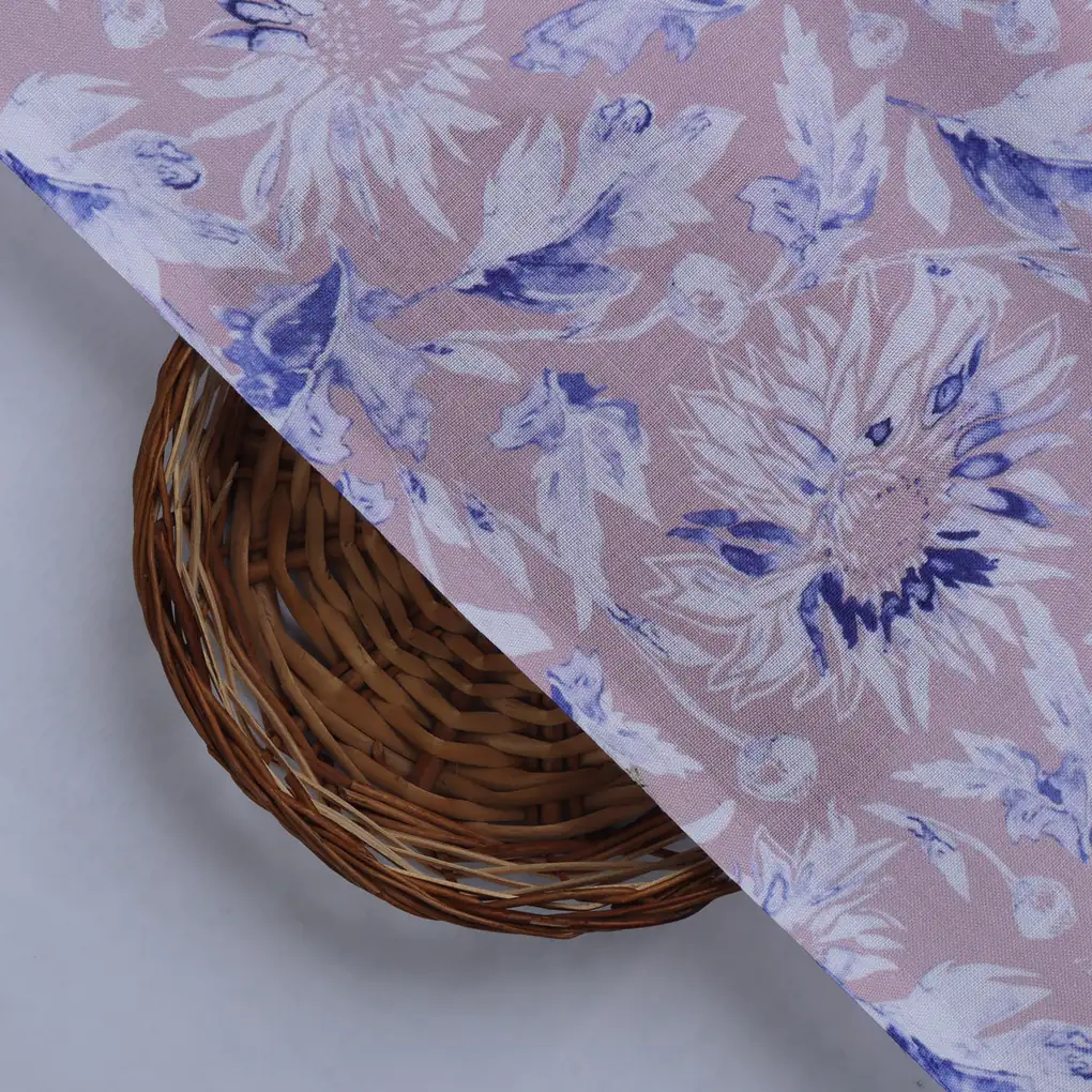 Lilac Floral Printed Linen Fabric - Image 2
