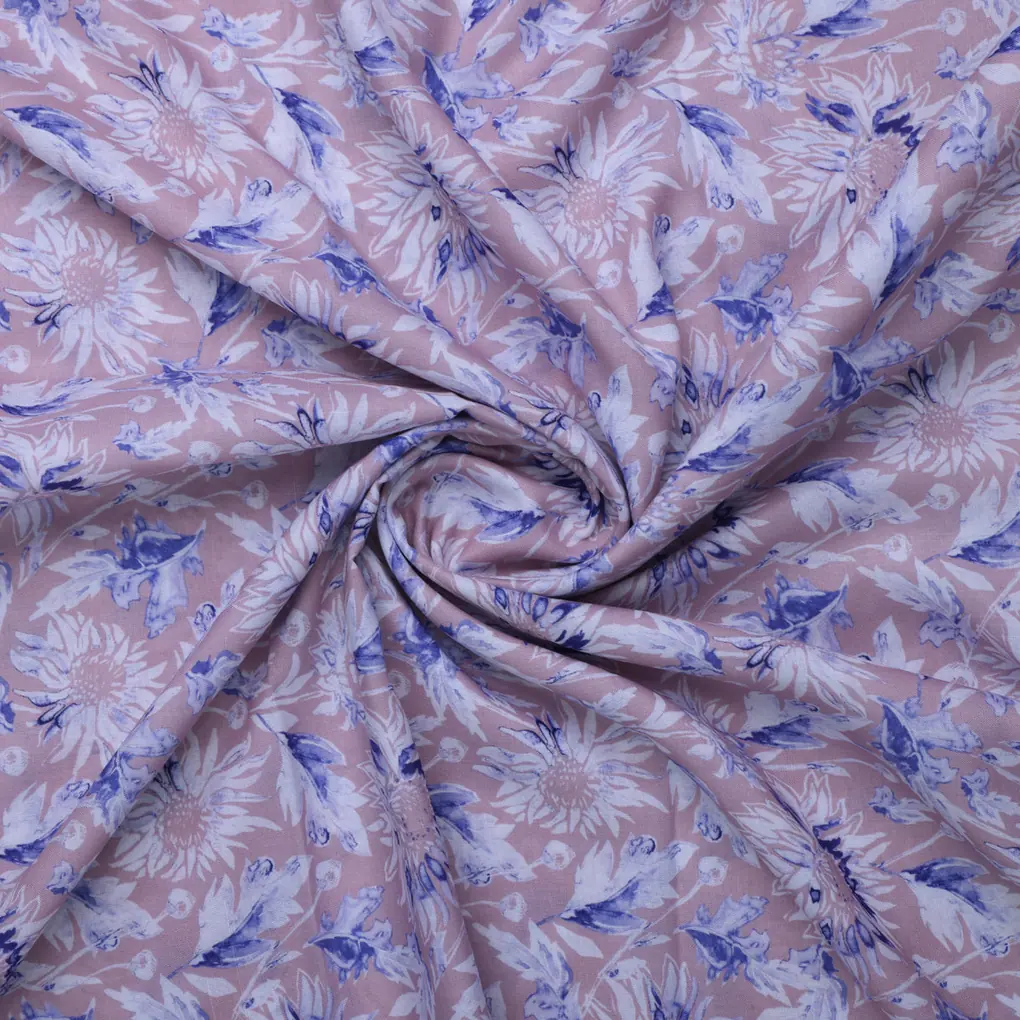 Lilac Floral Printed Linen Fabric - Image 3