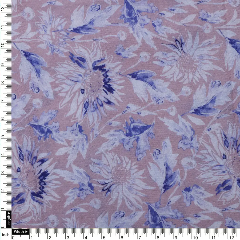 Lilac Floral Printed Linen Fabric - Image 4