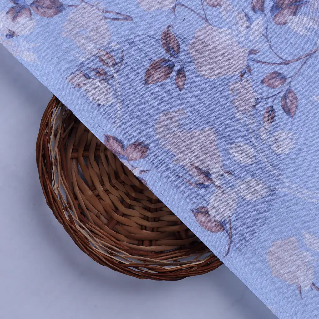 Lilac Floral Printed Linen Fabric - Image 2