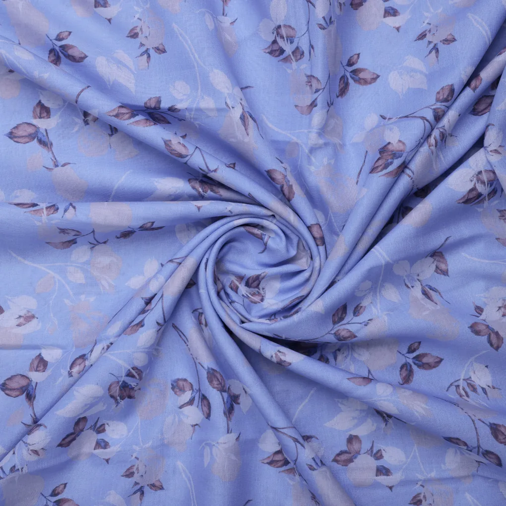 Lilac Floral Printed Linen Fabric - Image 3