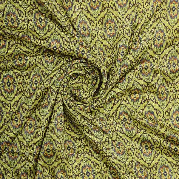 Lime Green Chinon Fabric with Damask Print - Image 2