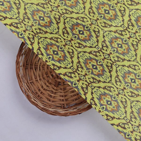 Lime Green Chinon Fabric with Damask Print - Image 3