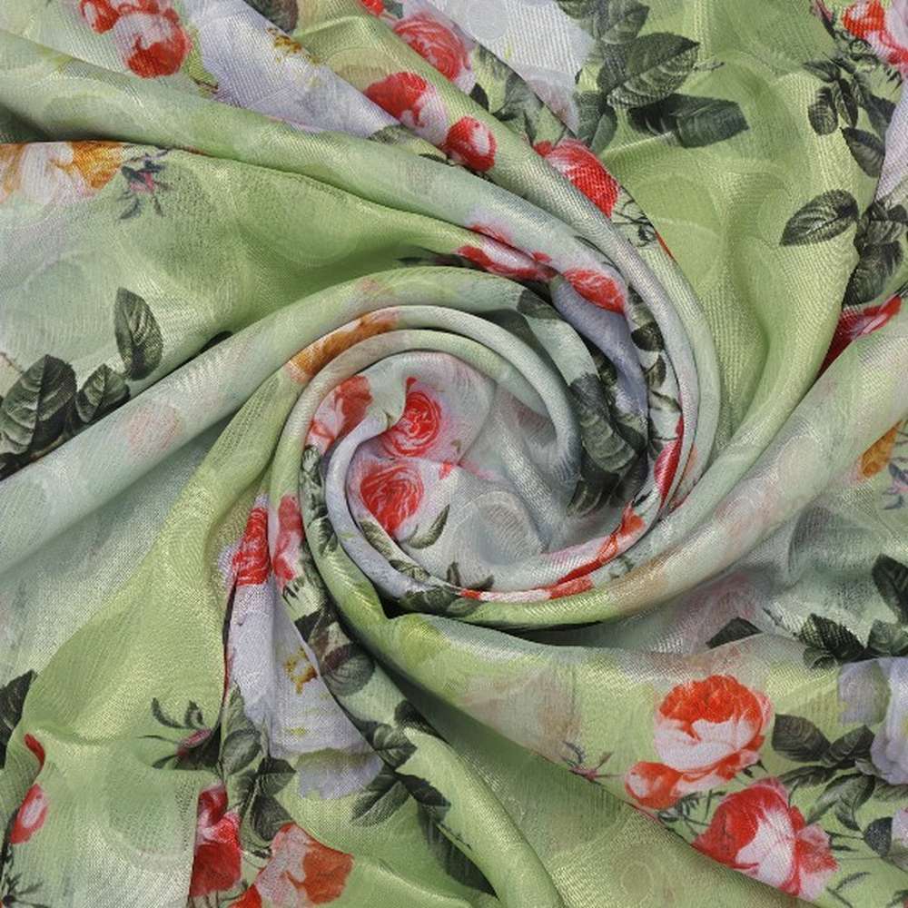 Lime Green Floral and Paisley Print Brasso Fabric - Image 2