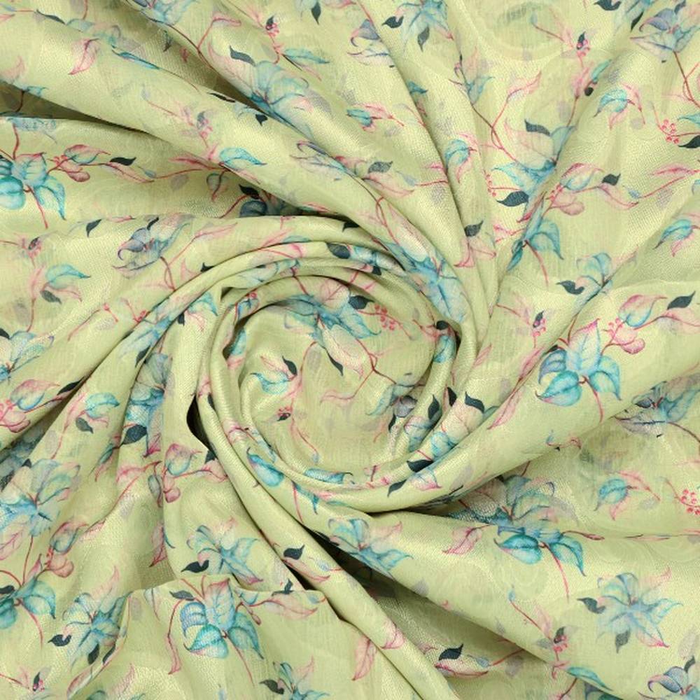 Lime Green Floral Watercolour Brasso Fabric for Apparel - Image 2