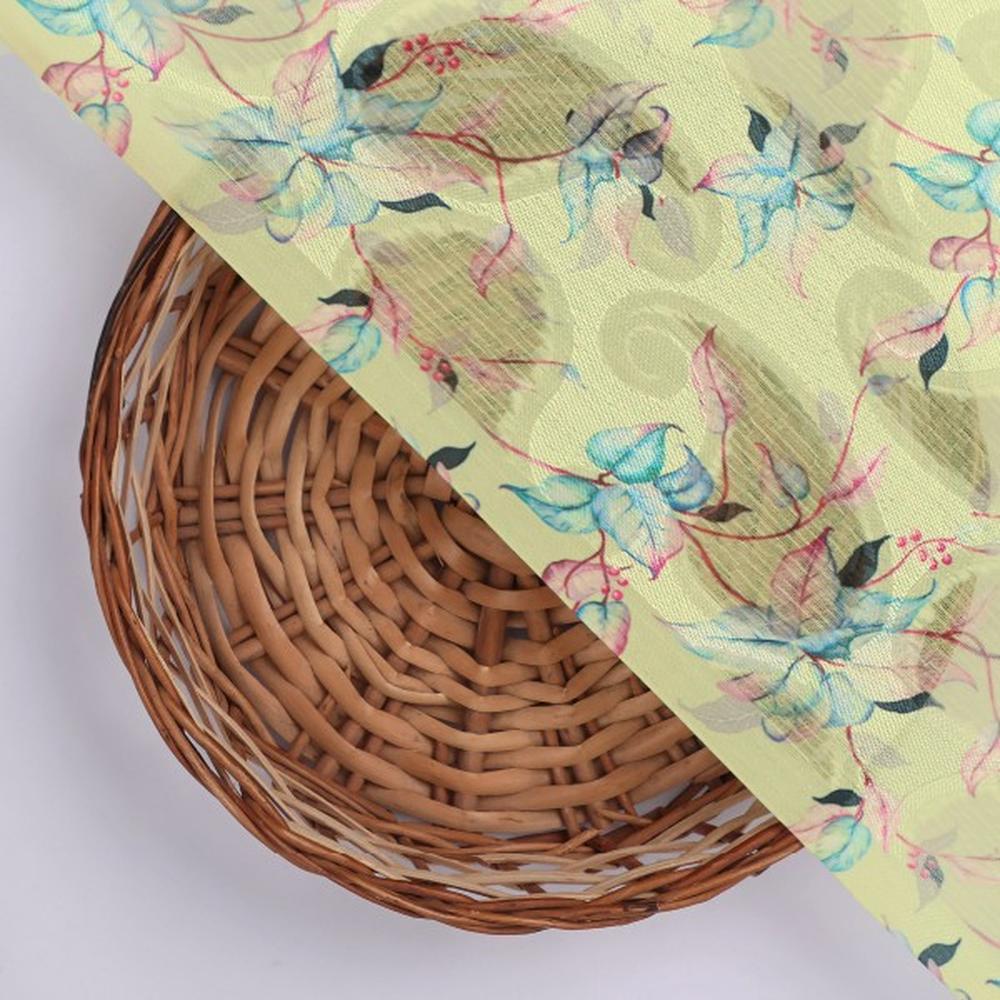 Lime Green Floral Watercolour Brasso Fabric for Apparel - Image 3