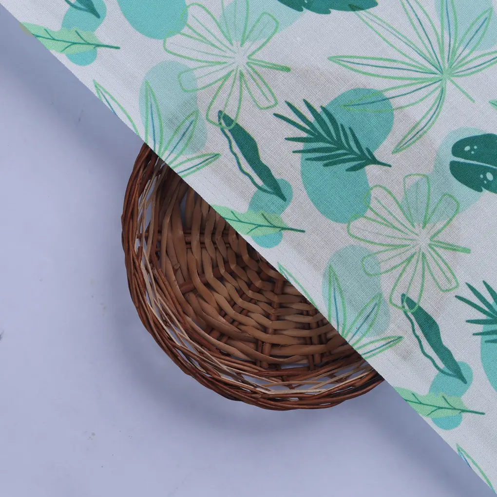 Linen Blend Fabric with Abstract Leaf Print - Image 2