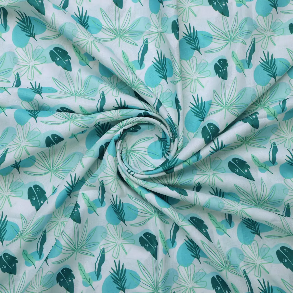 Linen Blend Fabric with Abstract Leaf Print - Image 3