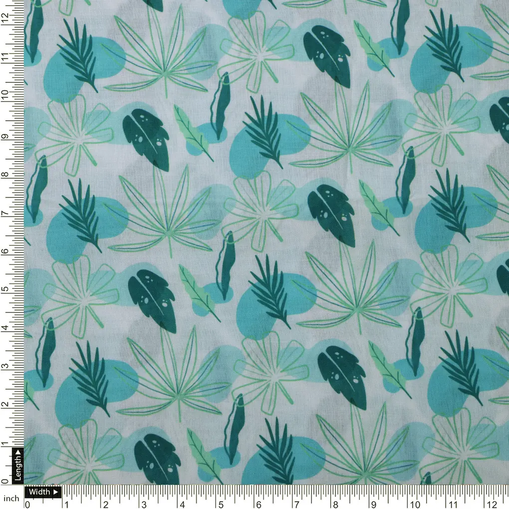 Linen Blend Fabric with Abstract Leaf Print - Image 4