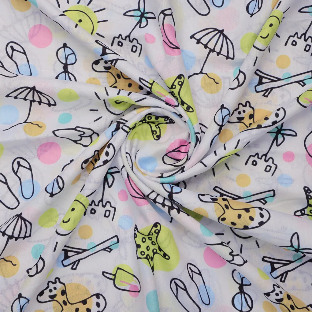 Linen Fabric with Fun Summer Beach Themed Print - Image 3