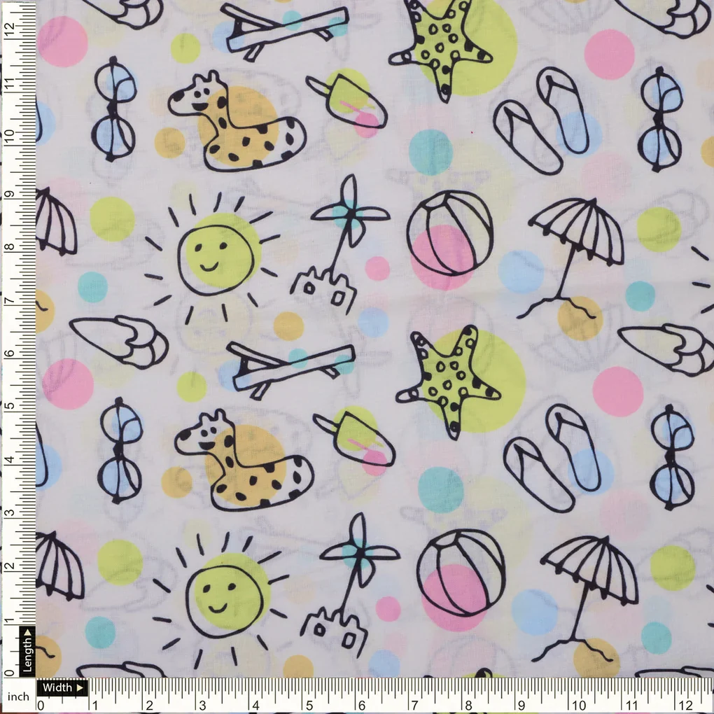 Linen Fabric with Fun Summer Beach Themed Print - Image 4