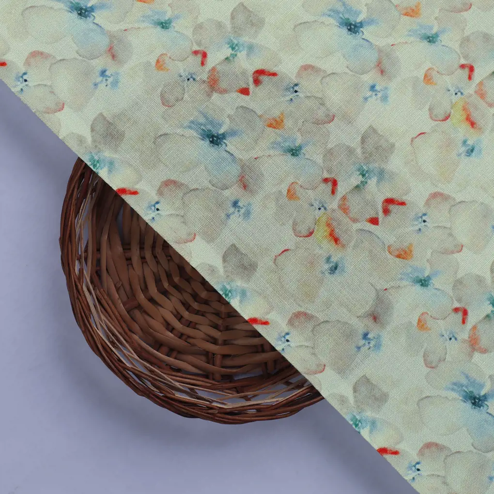 Linen Fabric with Multicolor Floral Print - Image 2