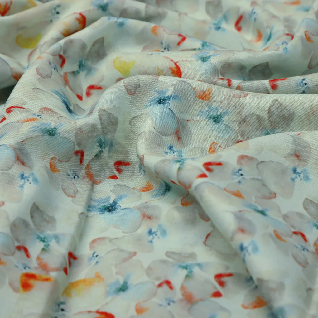 Linen Fabric with Multicolor Floral Print - Image 3