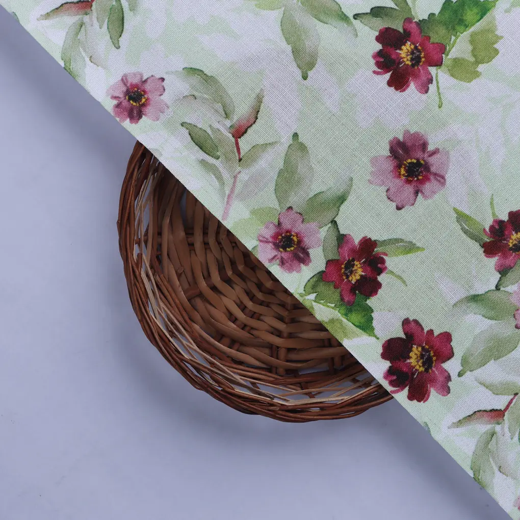 Linen Fabric with Pink and Purple Floral Print - Image 2