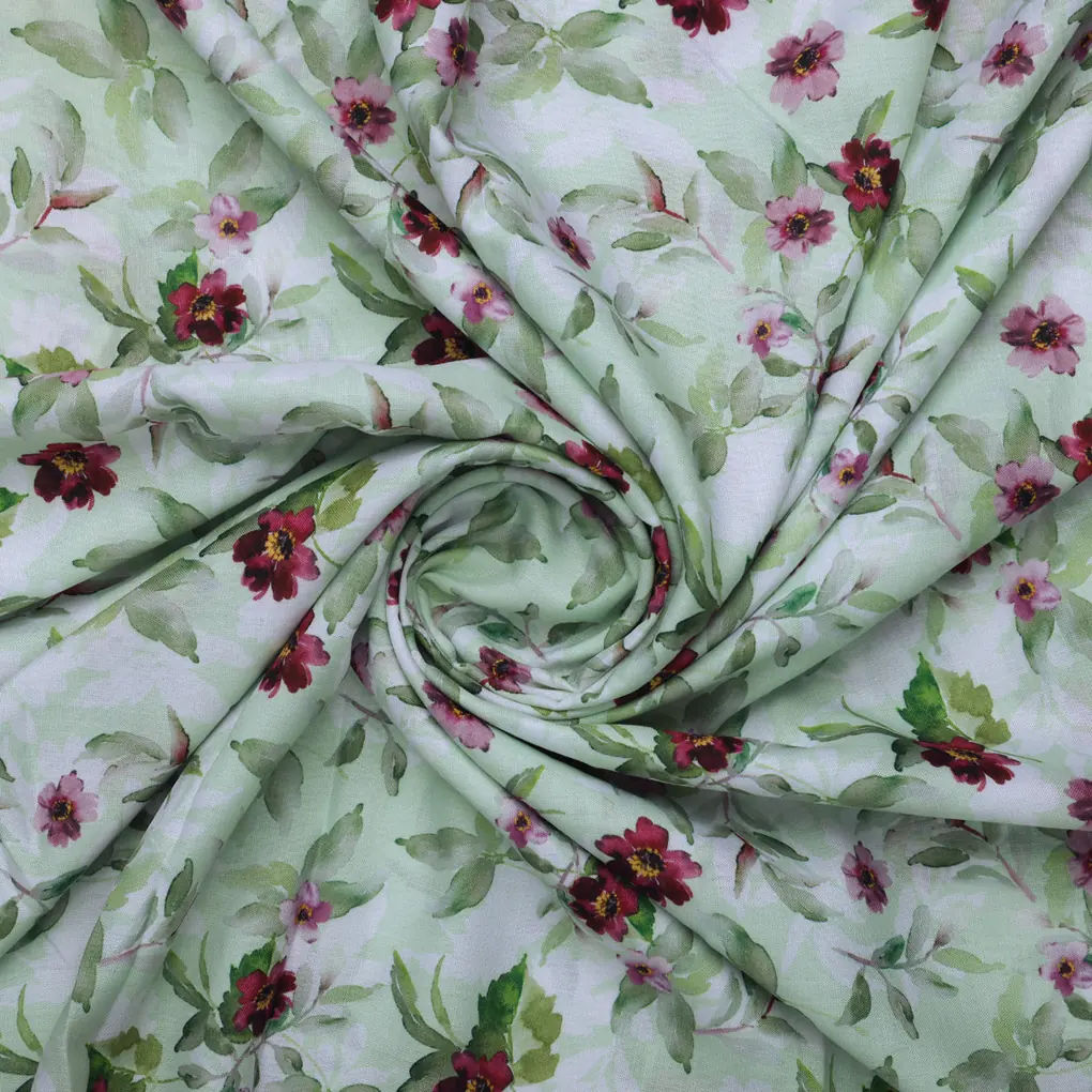 Linen Fabric with Pink and Purple Floral Print - Image 3