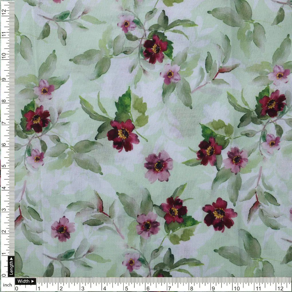 Linen Fabric with Pink and Purple Floral Print - Image 4