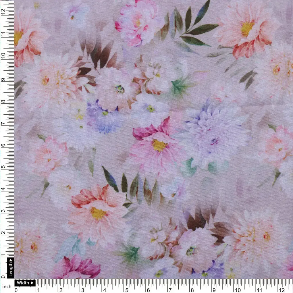 Linen Fabric with Pink and Purple Floral Print - Image 4